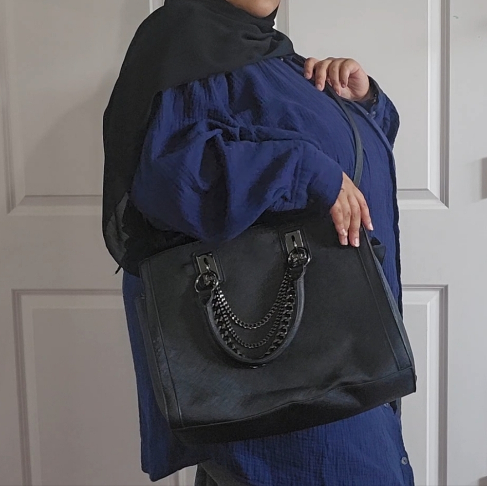 Classic Black Briefcase Bag W/ Chain Decor